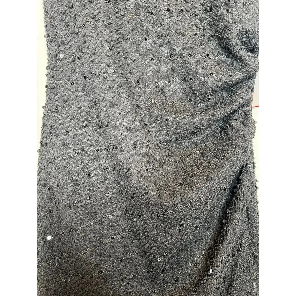 Bisou Bisou midi pencil dress SIZE 4 black sequin tweed ruched sleeveless NWT - Picture 3 of 8